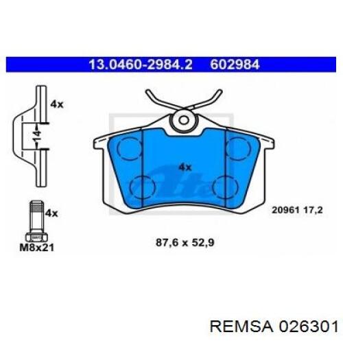 Pastillas traseras de freno Remsa 026301 precio, desde 27,27 EUR