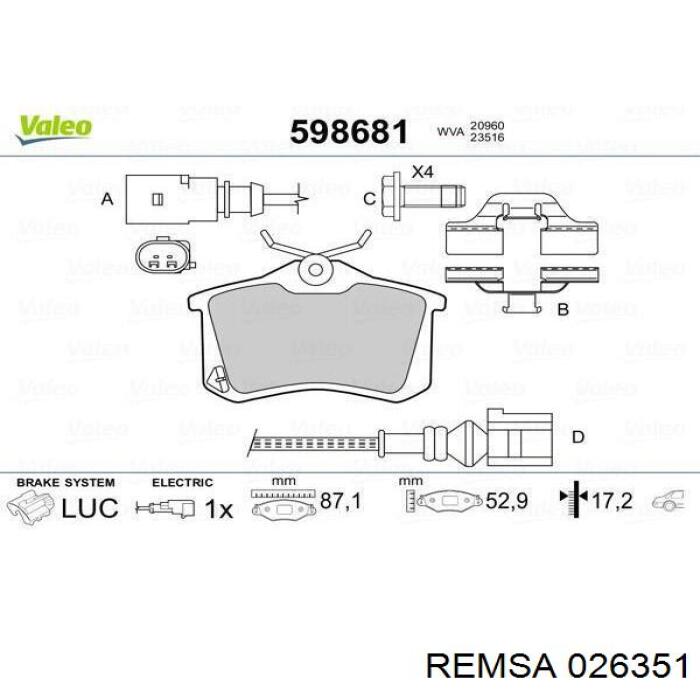 Pastillas traseras de freno Remsa 026351 precio, desde 37,65 EUR