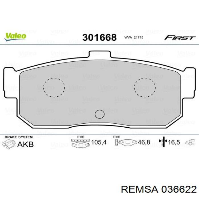Comprar 036622 Remsa Pastillas de freno traseras