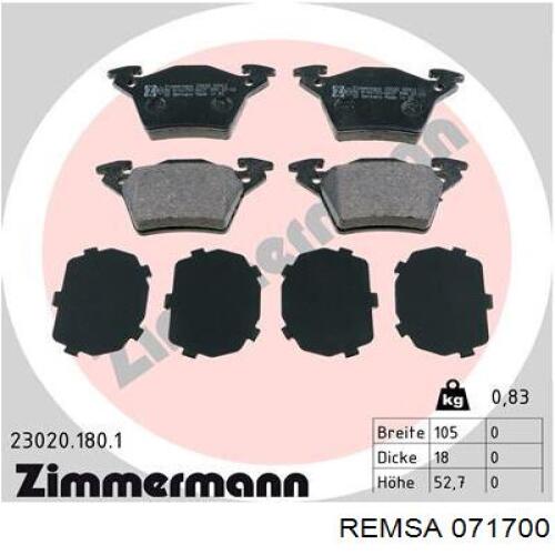 Comprar 071700 Remsa Pastillas de freno traseras
