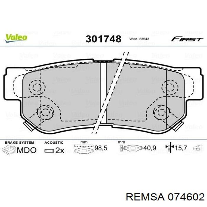 Pastillas de freno traseras 074602 Remsa