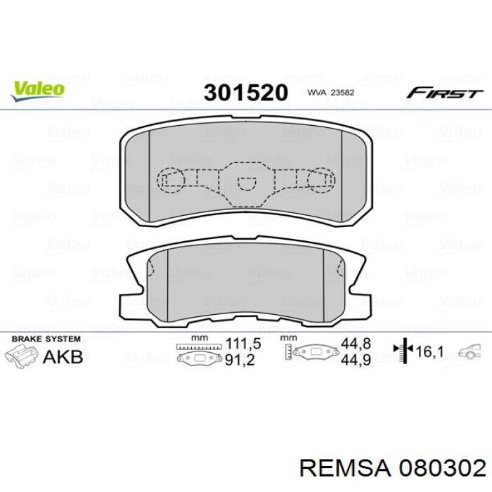 Pastillas traseras Remsa 080302