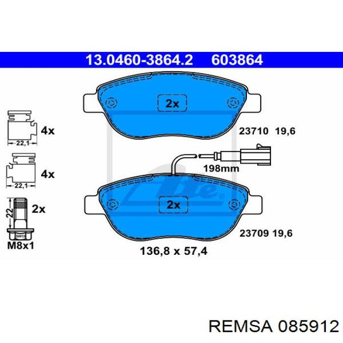 Pastillas de freno delanteras Remsa 085912