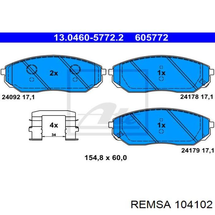 Pastillas de freno 104102 Remsa