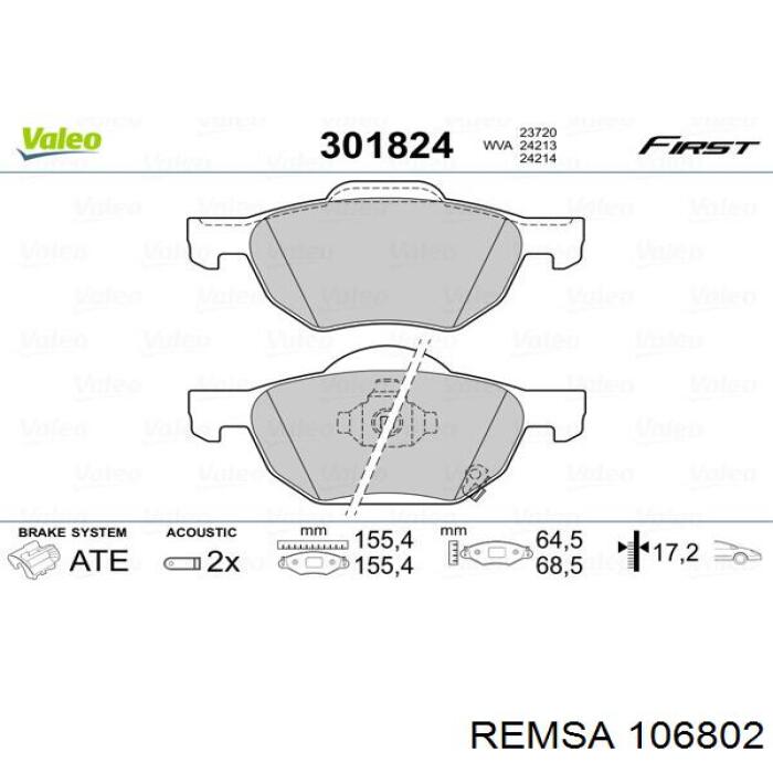 Comprar 106802 Remsa Pastillas delanteras de freno