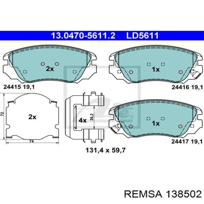Comprar 138502 Remsa Pastillas delanteras de freno
