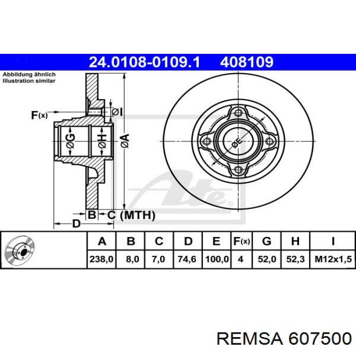 607500 Remsa disco de freno trasero