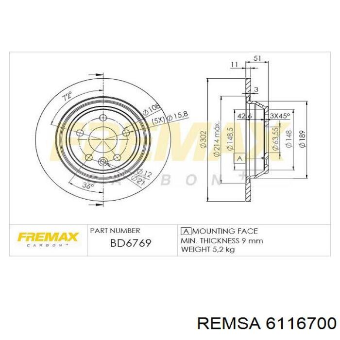 Comprar 6116700 Remsa Disco de freno trasero