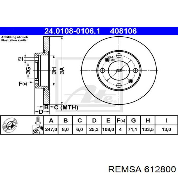 612800 Remsa disco de freno trasero