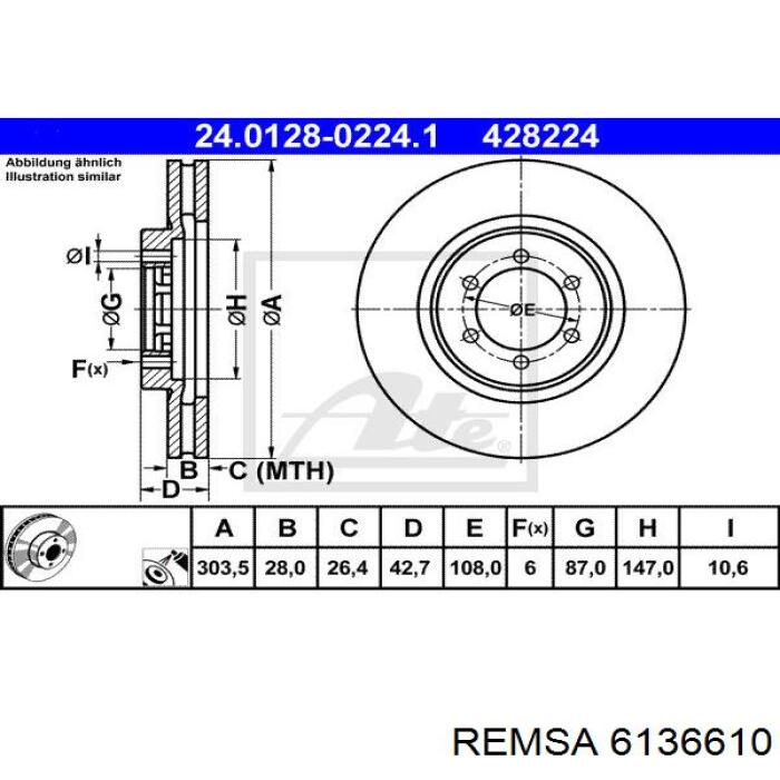 Disco de freno delantero Remsa 6136610