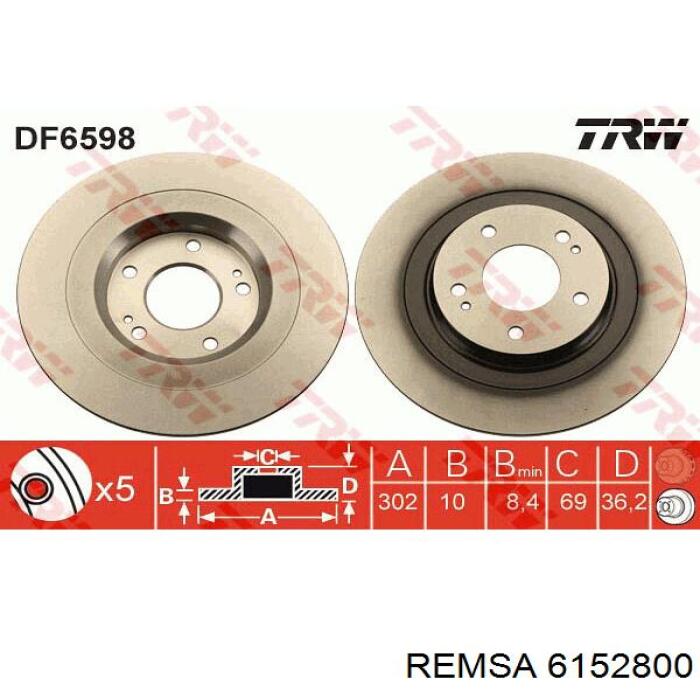 6152800 Remsa disco de freno trasero