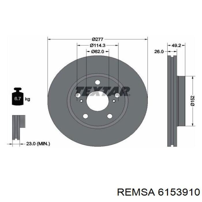 6153910 Remsa disco de freno delantero