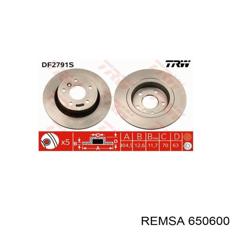 650600 Remsa Freno de disco trasero