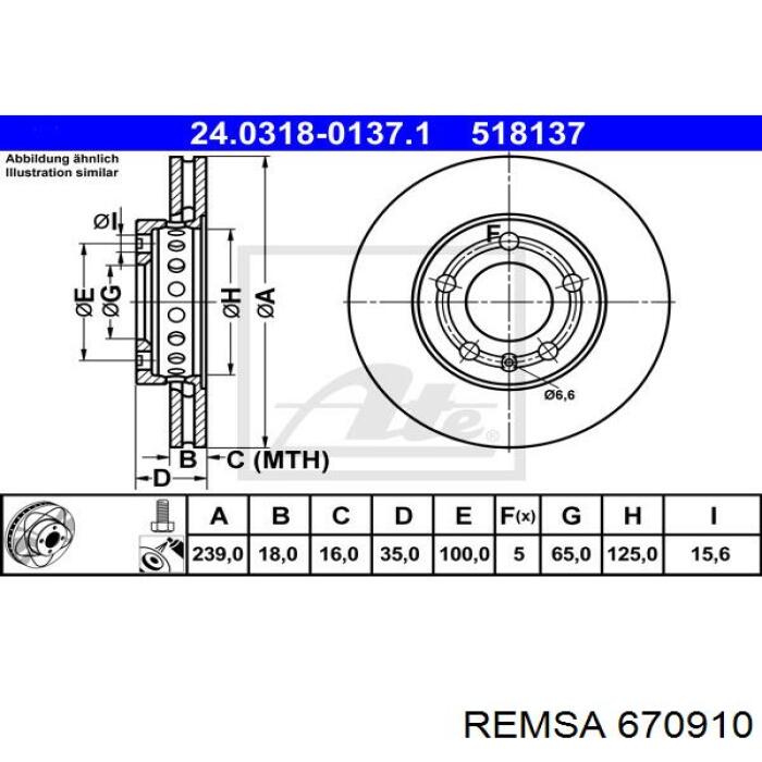 670910 Remsa disco de freno delantero