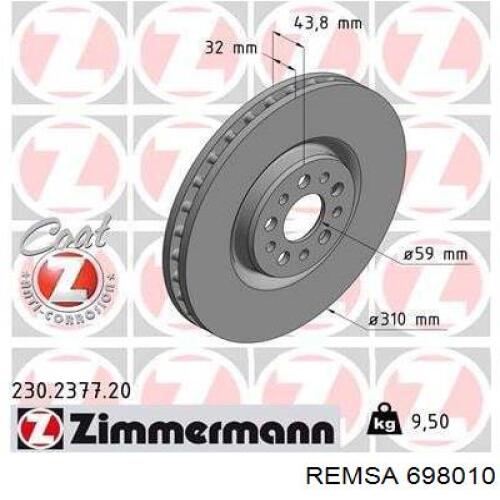 698010 Remsa freno de disco delantero