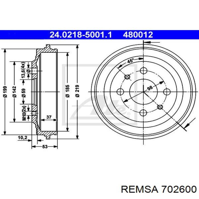 Tambor de freno trasero DB4013 TRW