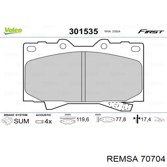 70704 Remsa pastillas de freno delanteras