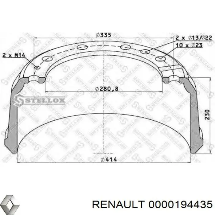 Tambor de freno trasero 0000194435 Renault (RVI)