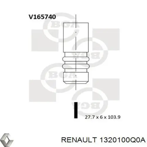 1320100Q0A Renault (RVI) válvula de admisión