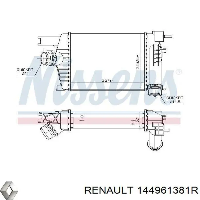 144961381R Renault (RVI) radiador de aire de admisión