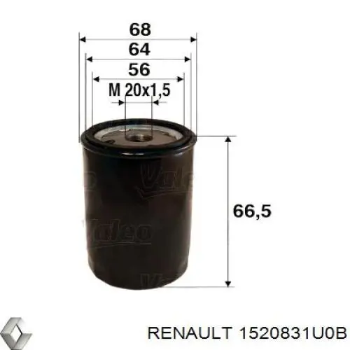 1520831U0B Renault (RVI) filtro de aceite