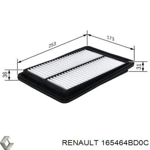 165464BD0C Renault (RVI) filtro de aire