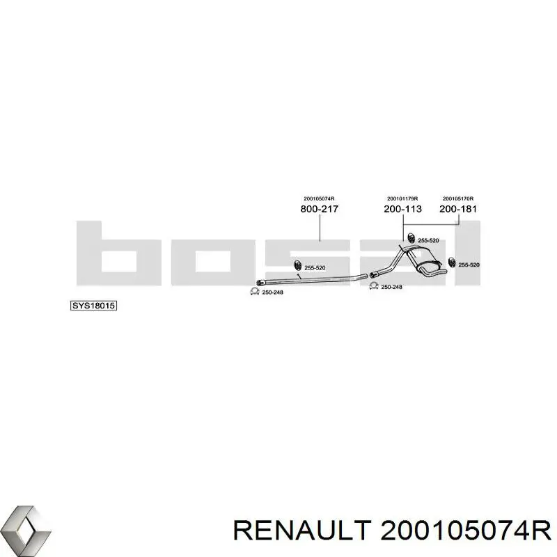 200105074R Renault (RVI) tubo de escape, del catalizador al silenciador