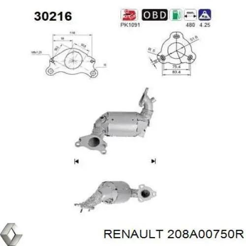 Comprar 208A00750R Renault (RVI) Catalizador