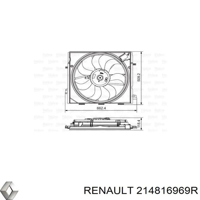 214816969R Renault (RVI) difusor de radiador, ventilador de refrigeración, condensador del aire acondicionado, completo con motor y rodete