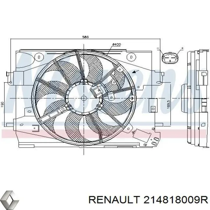214818009R Renault (RVI) difusor de radiador, ventilador de refrigeración, condensador del aire acondicionado, completo con motor y rodete