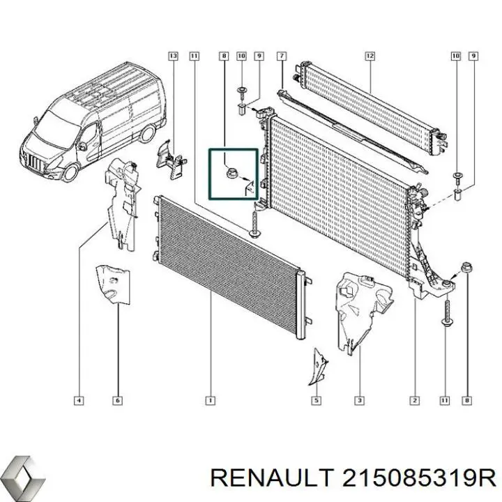 Soporte inferior de fijación del radiador Renault (RVI) 215085319R precio, desde 39,96 EUR