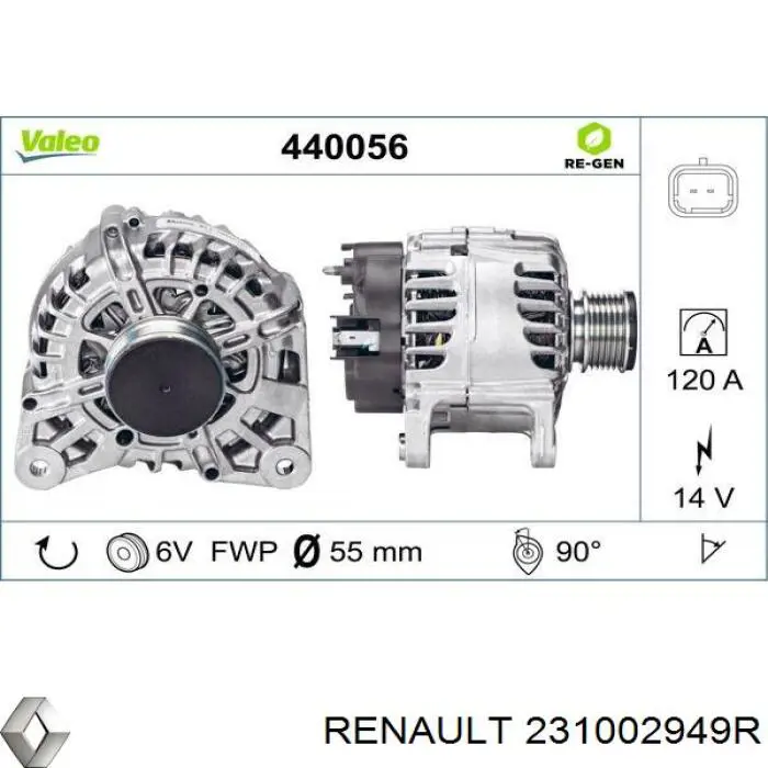 Alternador del motor Renault (RVI) 231002949R precio, desde 82,76 EUR