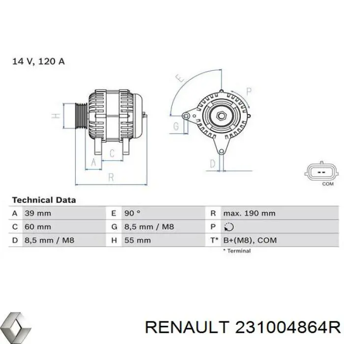 Alternador del motor Renault (RVI) 231004864R precio, desde 67,31 EUR