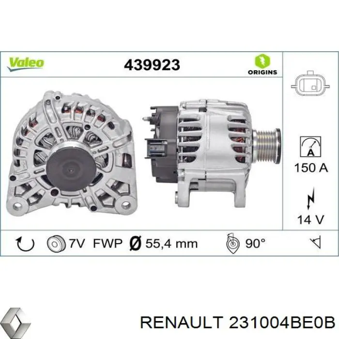 Alternador del motor Renault (RVI) 231004BE0B precio, desde 107,45 EUR