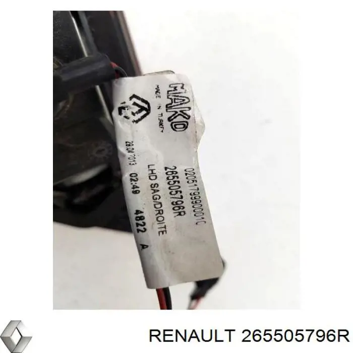 Piloto trasero interior derecho 265505796R Renault (RVI)