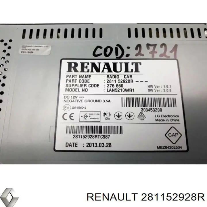 Comprar 281152928R Renault (RVI) Pantalla