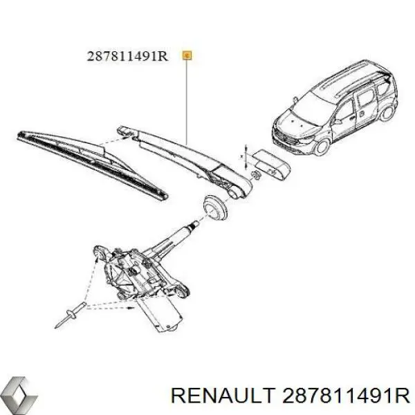 Brazo del limpiaparabrisas, lavado de parabrisas, luna trasera Renault DOKKER 