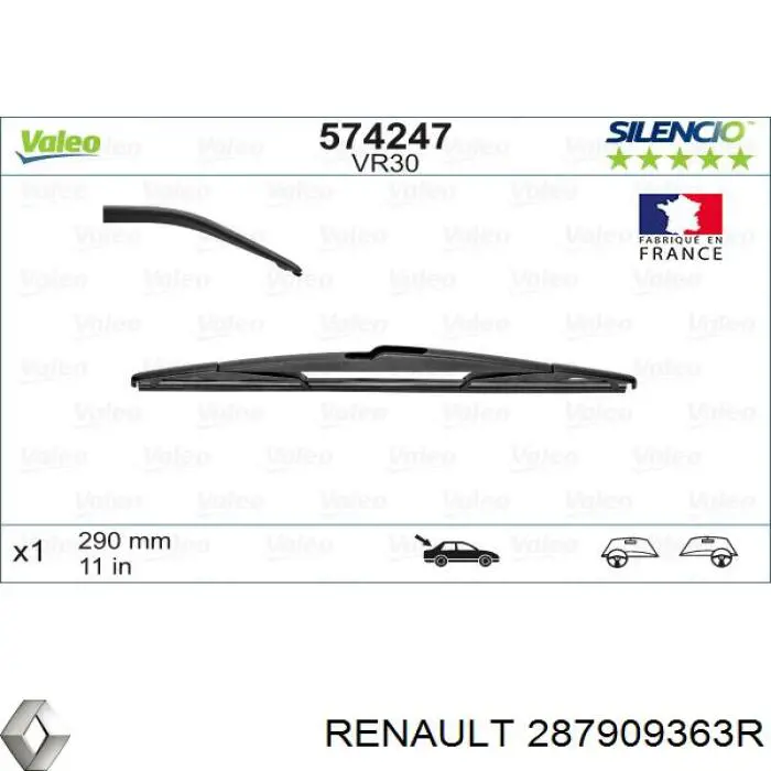 Comprar 287909363R Renault (RVI) Limpiaparabrisas traseros