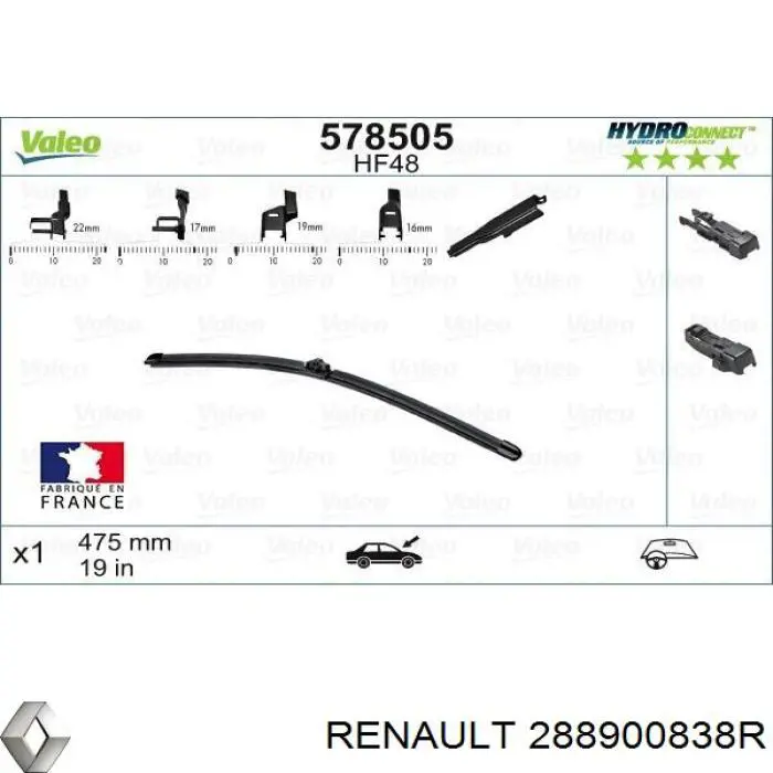 288900838R Renault (RVI) Escobillas Limpiaparabrisas delanteras
