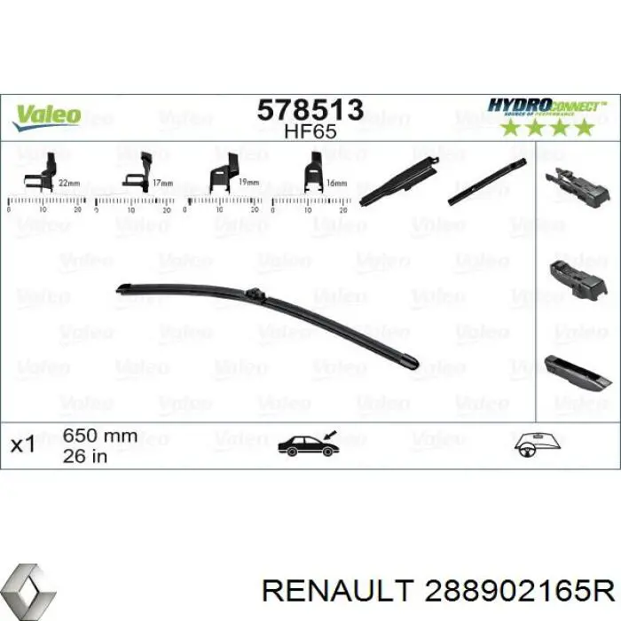 Comprar 288902165R Renault (RVI) Juego de escobillas de luna delantera, 2 piezas