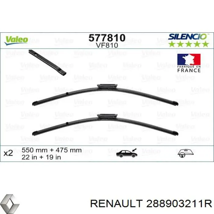 Escobilla del limpiaparabrisas del lado del pasajero Renault (RVI) 288903211R precio, desde 9,00 EUR