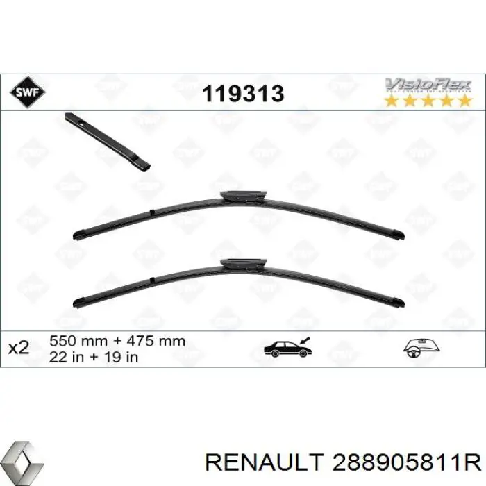 Escobilla del limpiaparabrisas del lado del pasajero Renault (RVI) 288905811R precio, desde 10,61 EUR
