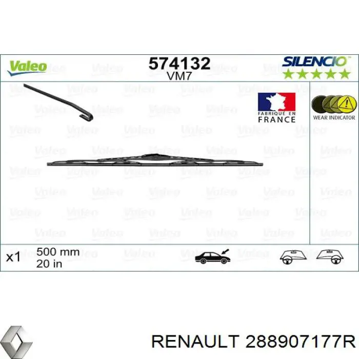Escobilla del limpiaparabrisas del lado del pasajero Renault (RVI) 288907177R precio, desde 7,63 EUR