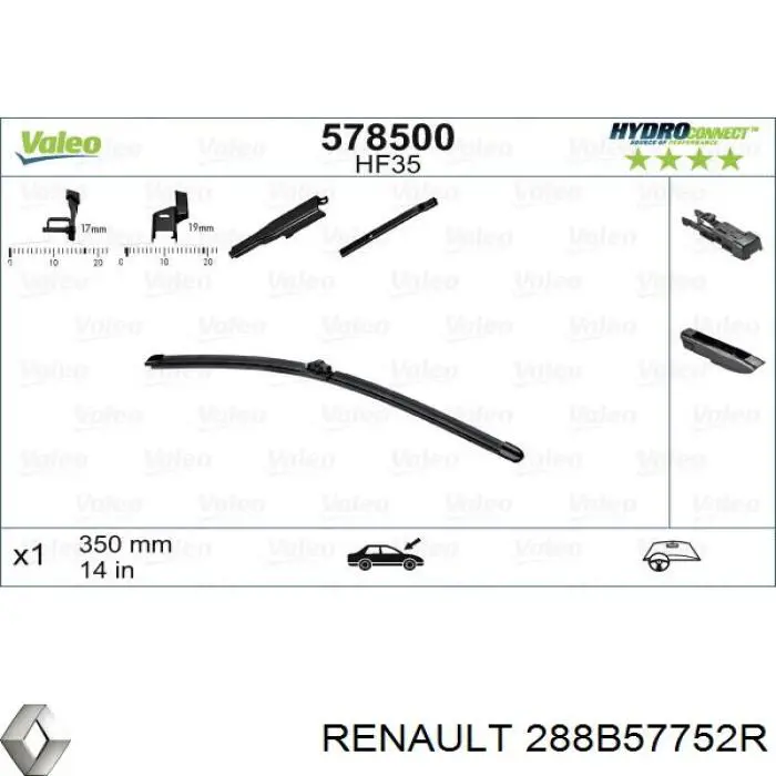Escobilla del limpiaparabrisas del lado del conductor Renault (RVI) 288B57752R precio, desde 9,97 EUR