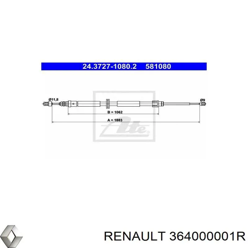 364000001R Renault (RVI) cable de freno de mano trasero derecho/izquierdo