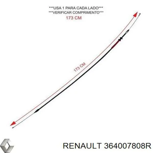 364007808R Renault (RVI) cable de freno de mano trasero derecho/izquierdo