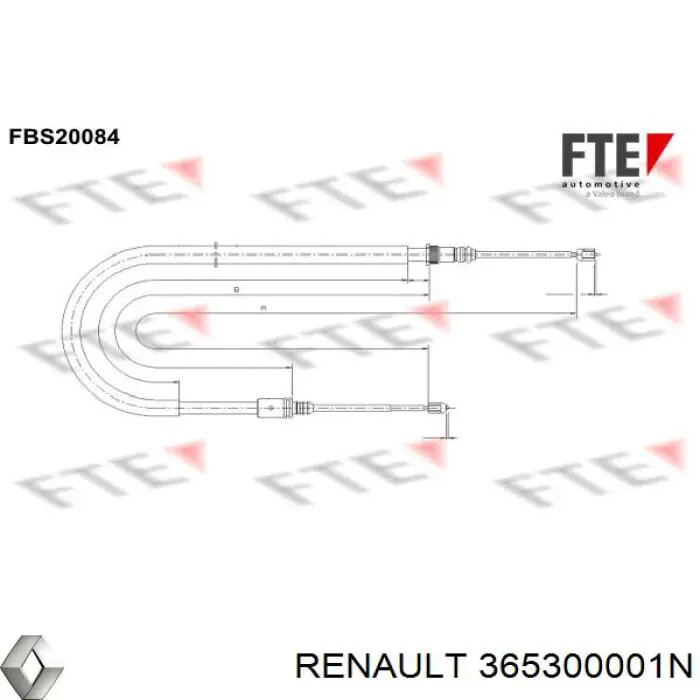 365300001N Renault (RVI) cable de freno de mano trasero derecho/izquierdo