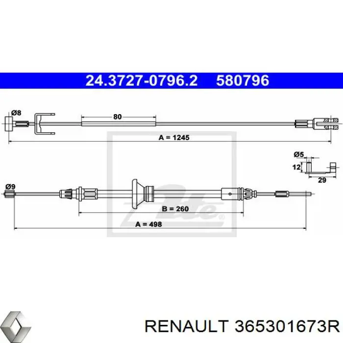 365301673R Renault (RVI) cable de freno de mano intermedio