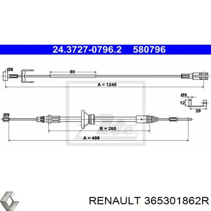 365301862R Renault (RVI) cable de freno de mano delantero