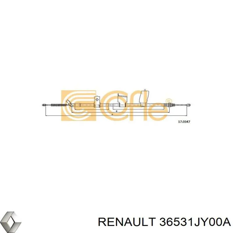 36531JY00A Renault (RVI) cable de freno de mano trasero izquierdo